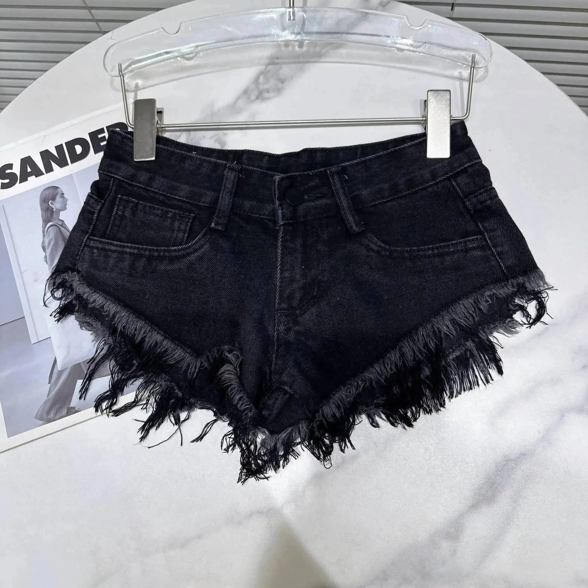 Distressed Raw-Hem Low-Rise Denim Shorts