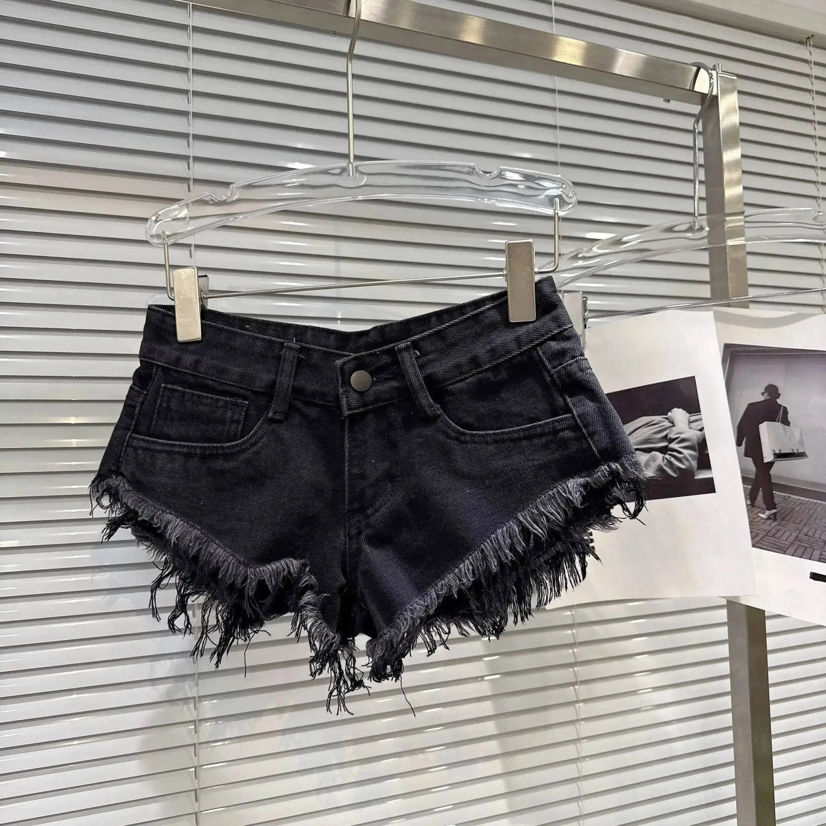 Distressed Raw-Hem Low-Rise Denim Shorts
