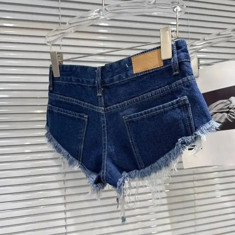 Distressed Raw-Hem Low-Rise Denim Shorts