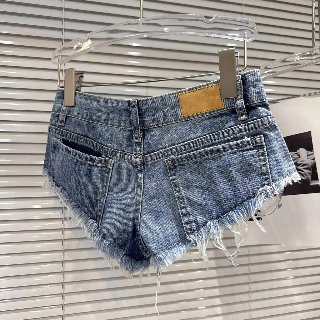 Distressed Raw-Hem Low-Rise Denim Shorts