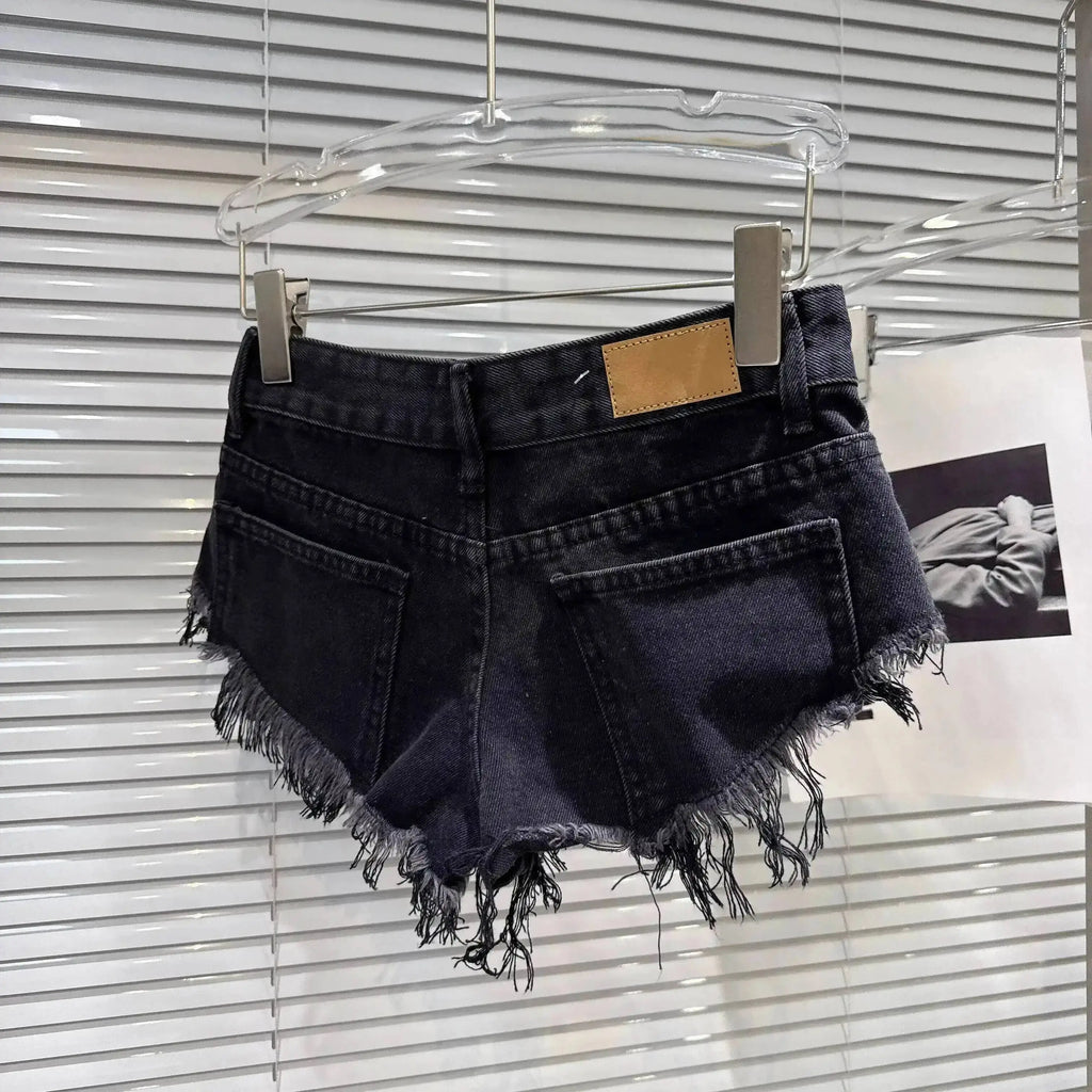 Distressed Raw-Hem Low-Rise Denim Shorts
