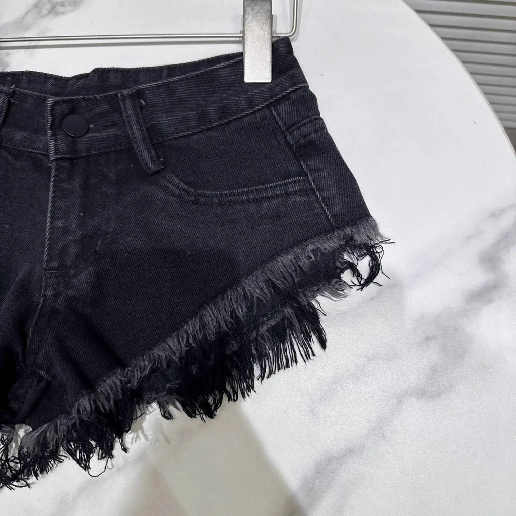 Distressed Raw-Hem Low-Rise Denim Shorts