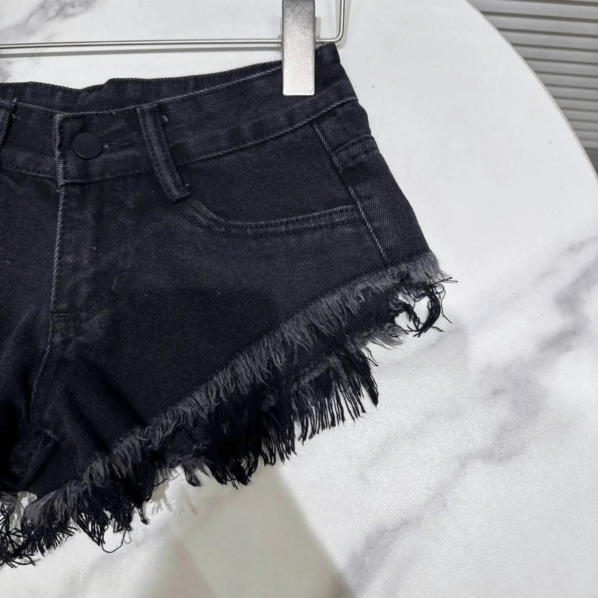 Distressed Raw-Hem Low-Rise Denim Shorts