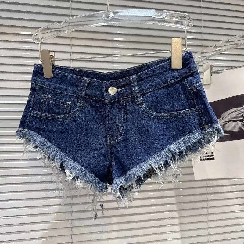Distressed Raw-Hem Low-Rise Denim Shorts