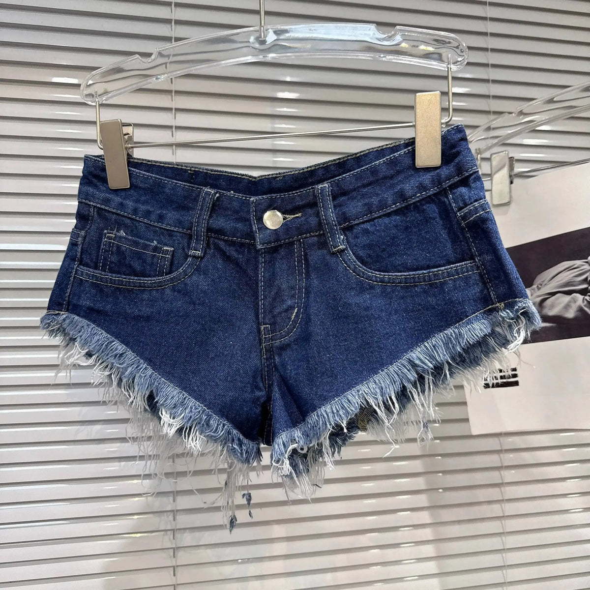 Distressed Raw-Hem Low-Rise Denim Shorts