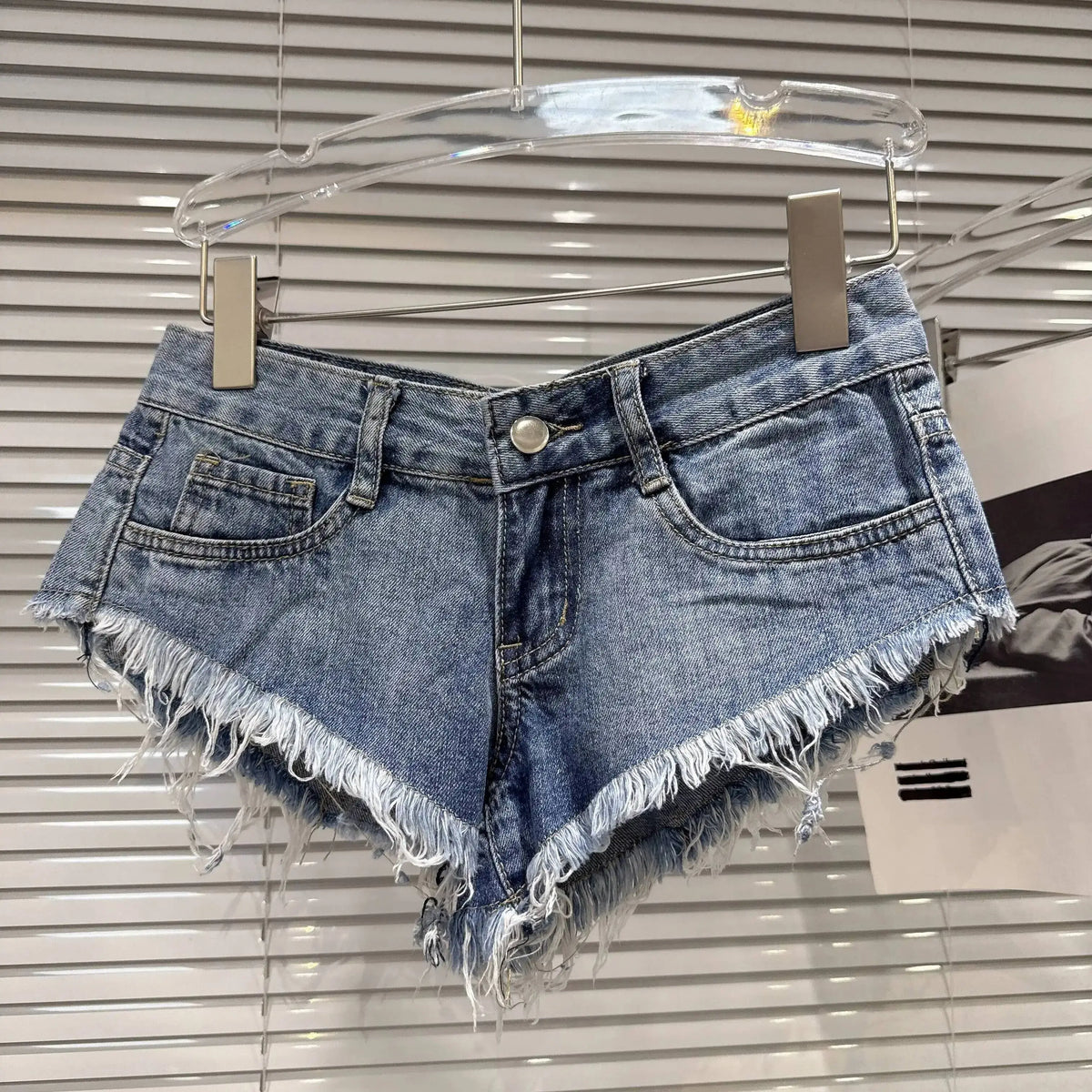 Distressed Raw-Hem Low-Rise Denim Shorts