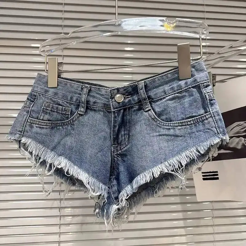Distressed Raw-Hem Low-Rise Denim Shorts
