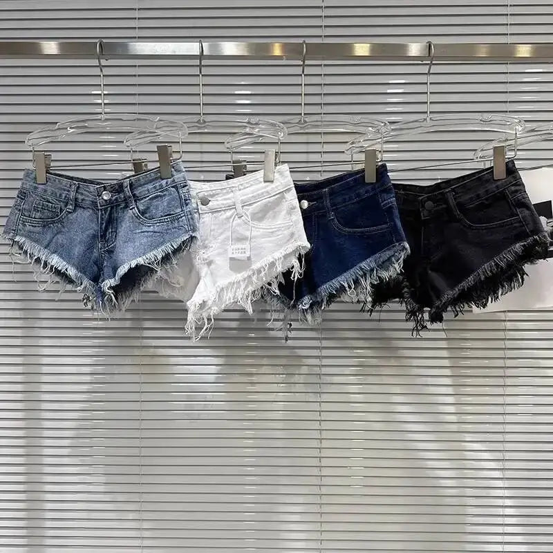 Distressed Raw-Hem Low-Rise Denim Shorts