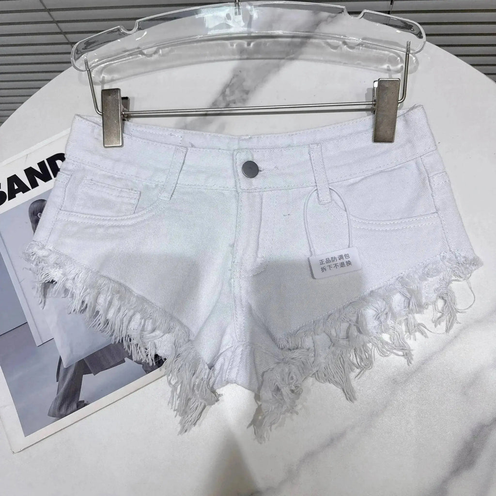 Distressed Raw-Hem Low-Rise Denim Shorts
