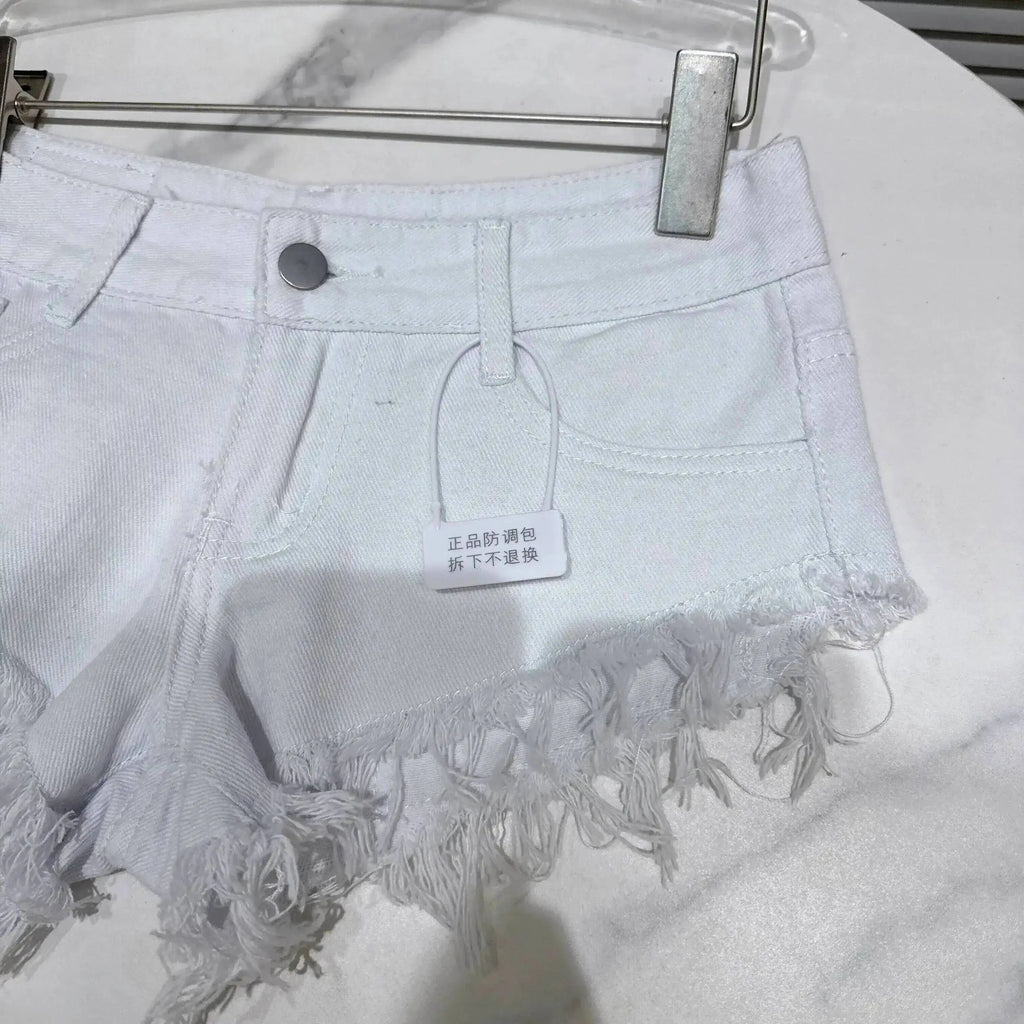 Distressed Raw-Hem Low-Rise Denim Shorts