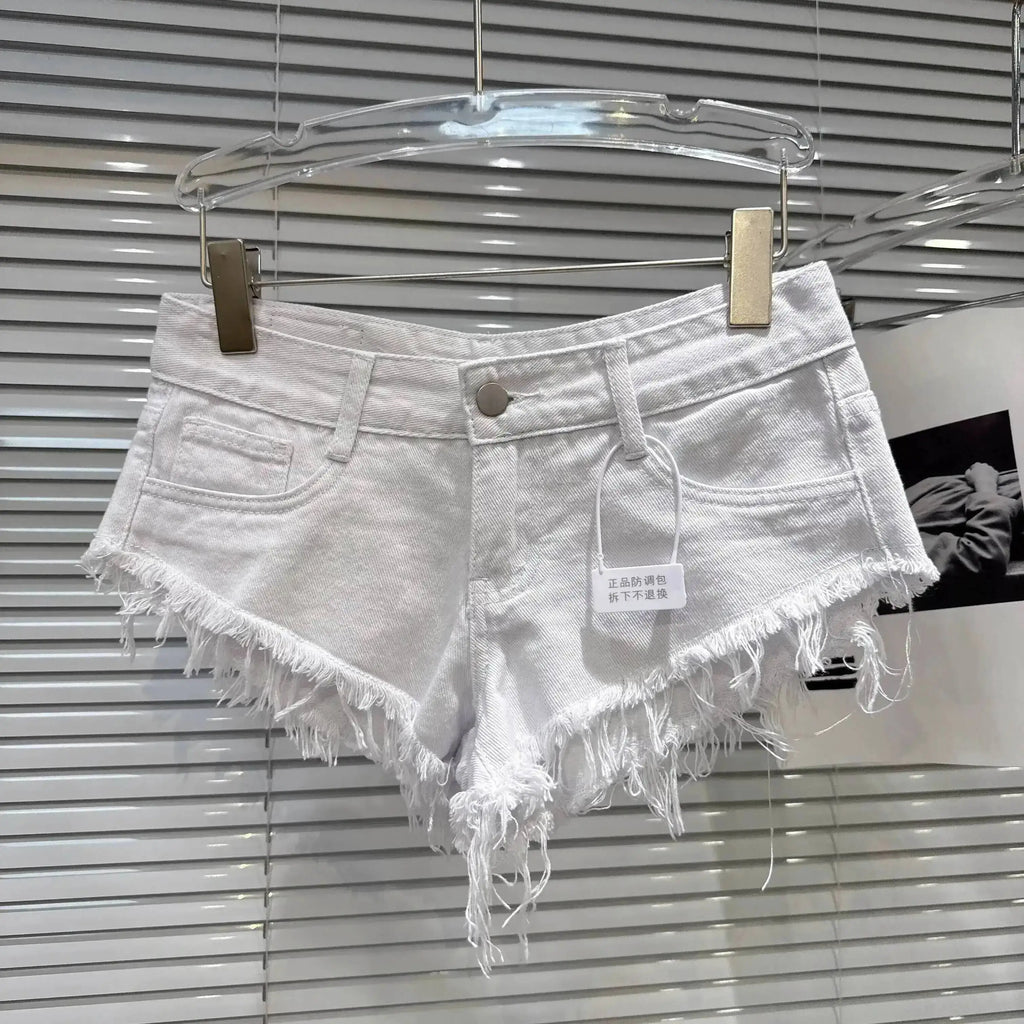 Distressed Raw-Hem Low-Rise Denim Shorts