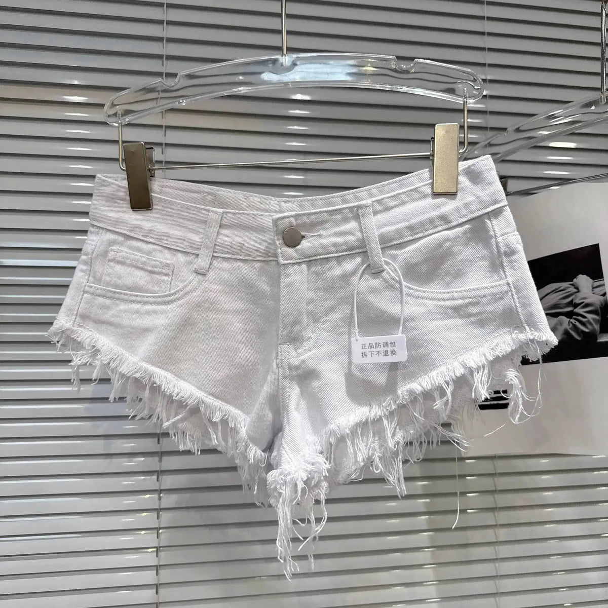 Distressed Raw-Hem Low-Rise Denim Shorts