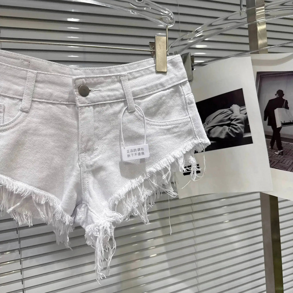 Distressed Raw-Hem Low-Rise Denim Shorts