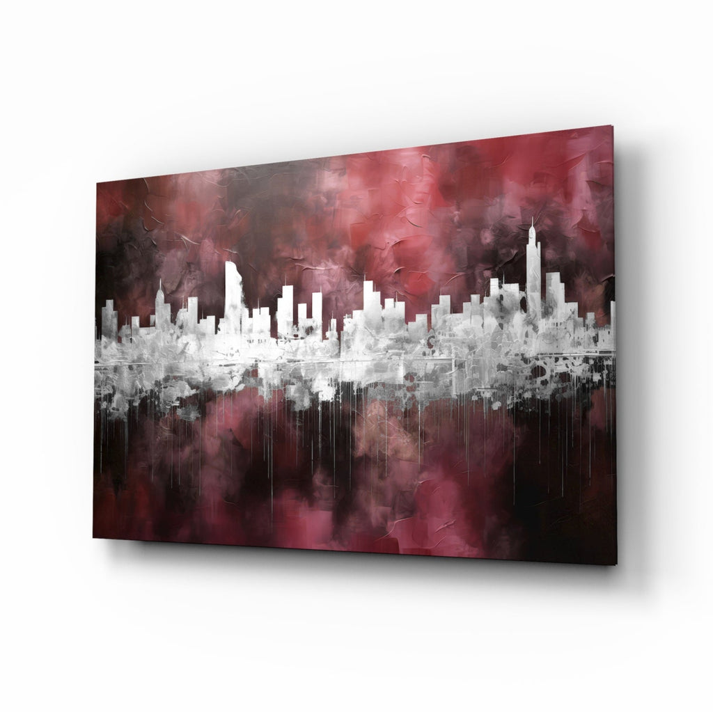 Burgundy Reflected City Glass Wall Art