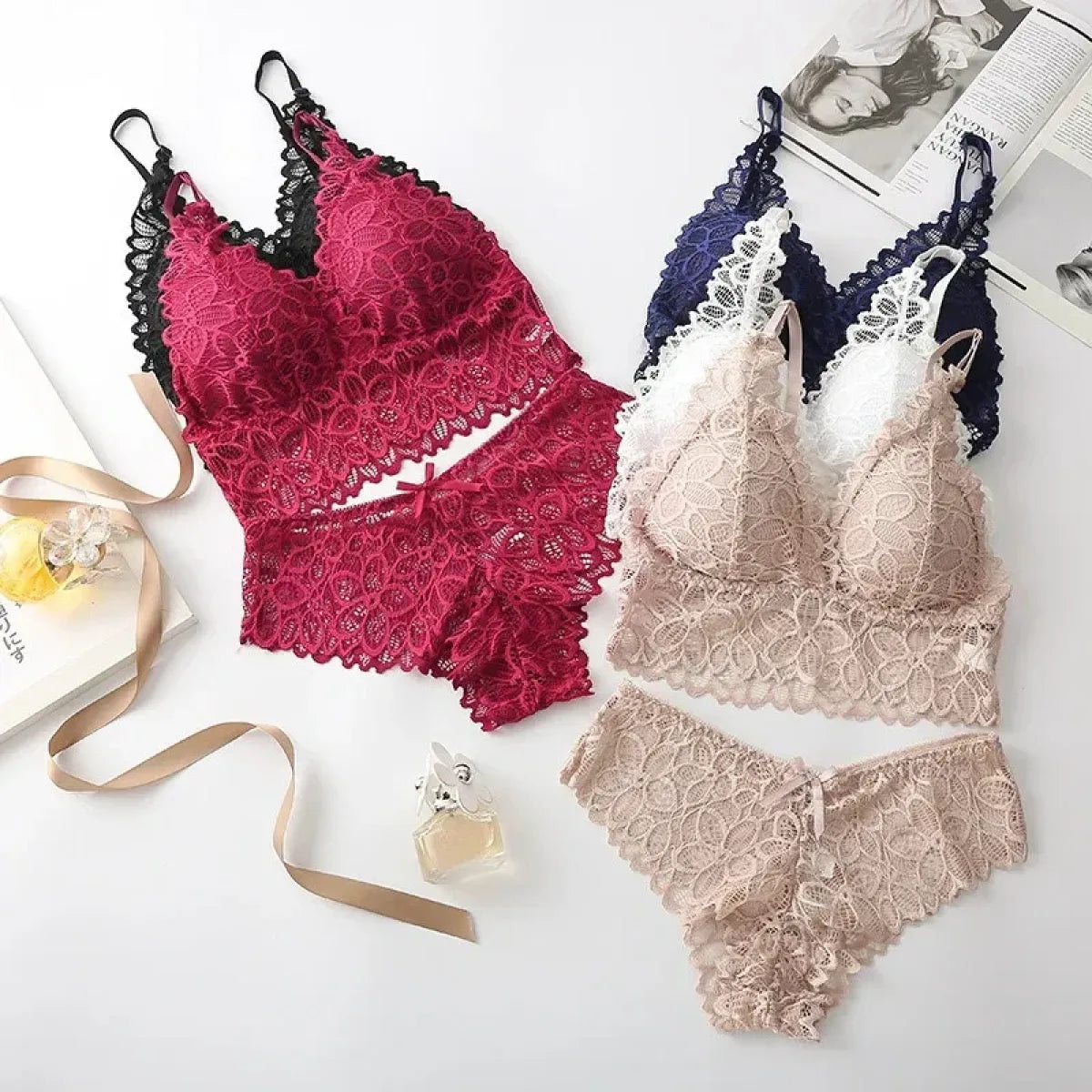 Lace Bra and Panty Set – Seamless Wire-Free Embroidered Lingerie - product image 2
