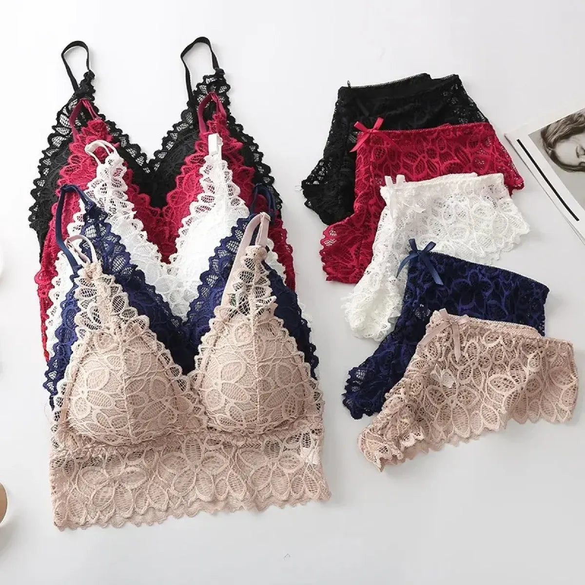 Lace Bra and Panty Set – Seamless Wire-Free Embroidered Lingerie - product image 1