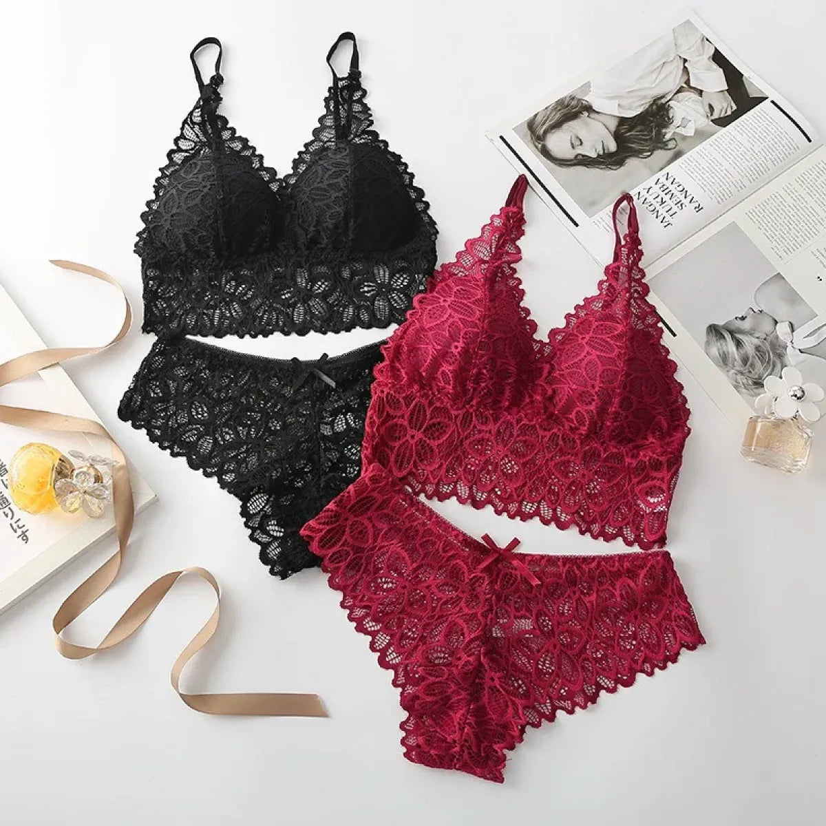 Lace Bra and Panty Set – Seamless Wire-Free Embroidered Lingerie - product image 4