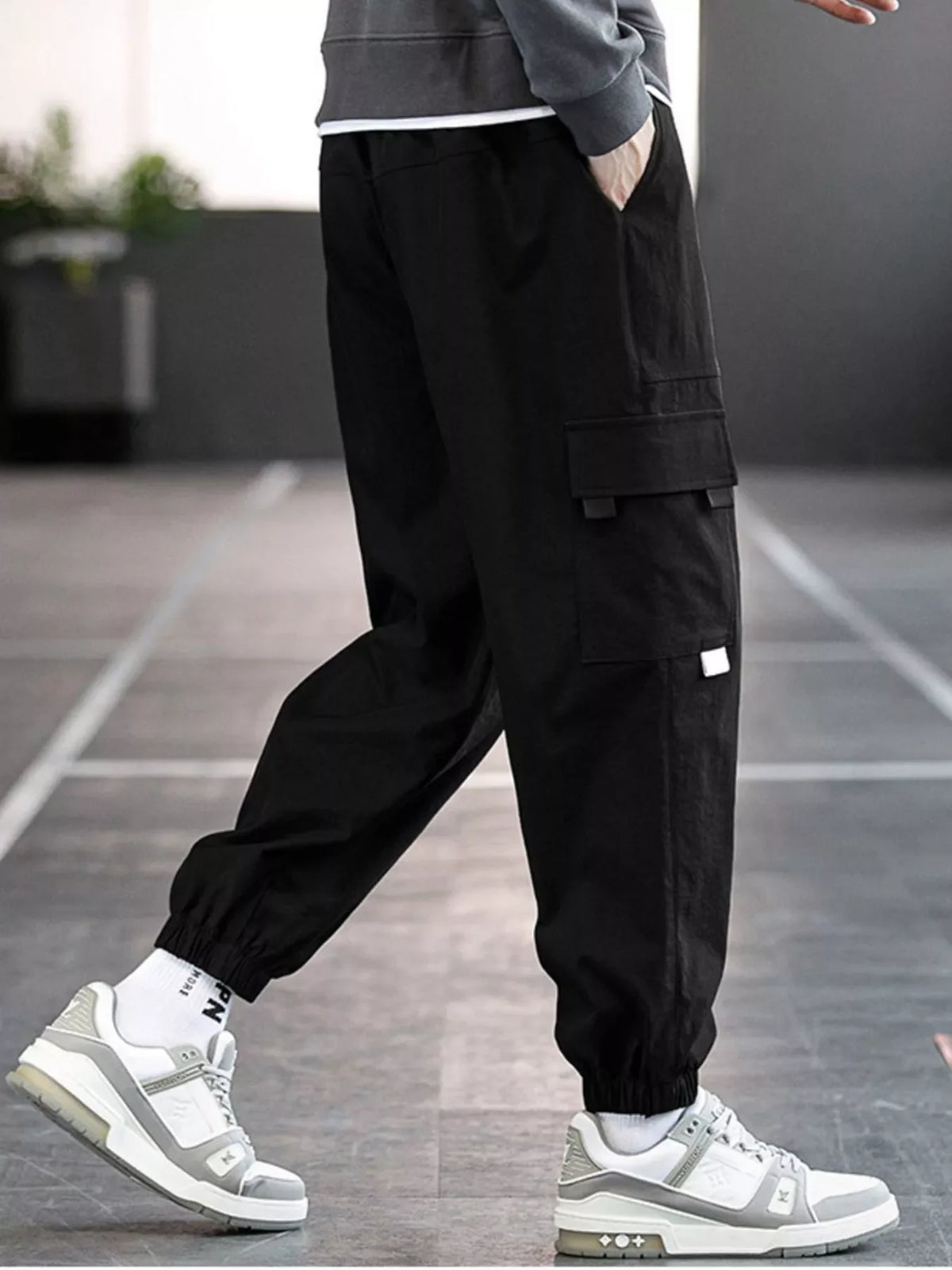 Men's Plus Size Casual Cargo Pants with Drawstring Waist
