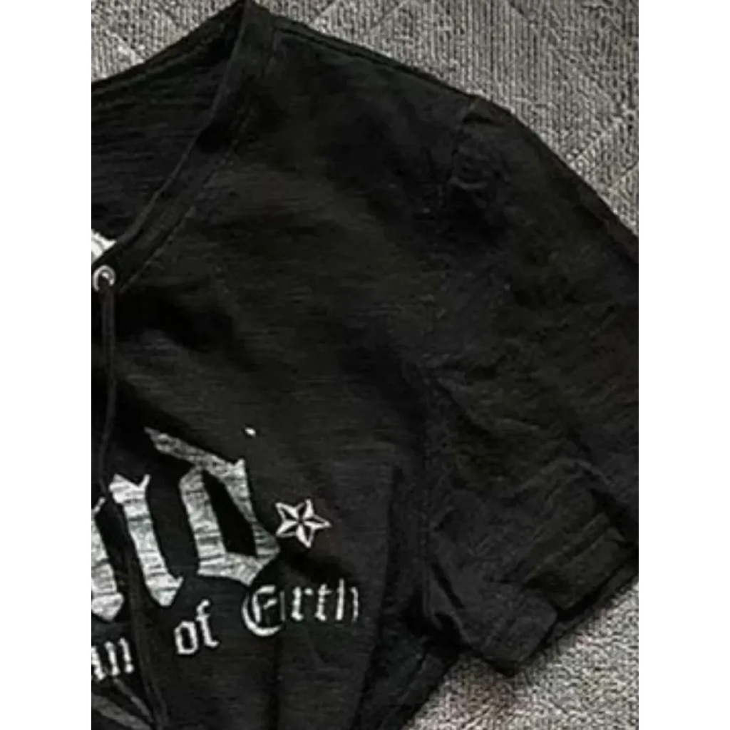 Black Lace-Up Graphic T-Shirt – Fairy Grunge Harajuku Top