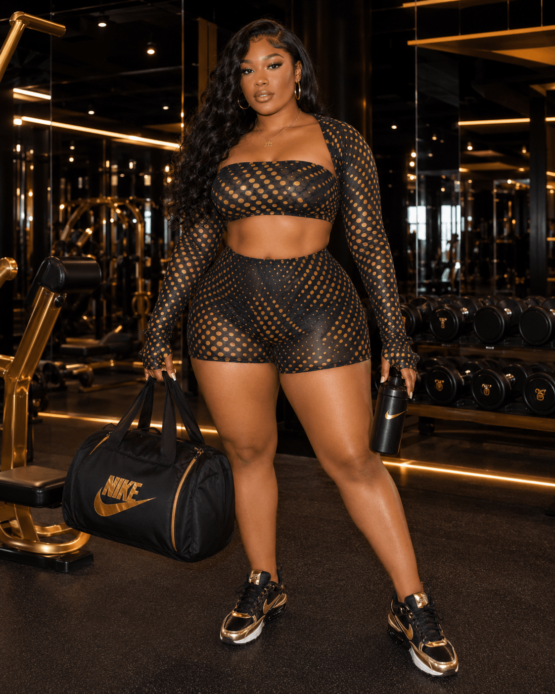 Gold Polka Dot Mesh 3-Piece Crop Top & Shorts Set