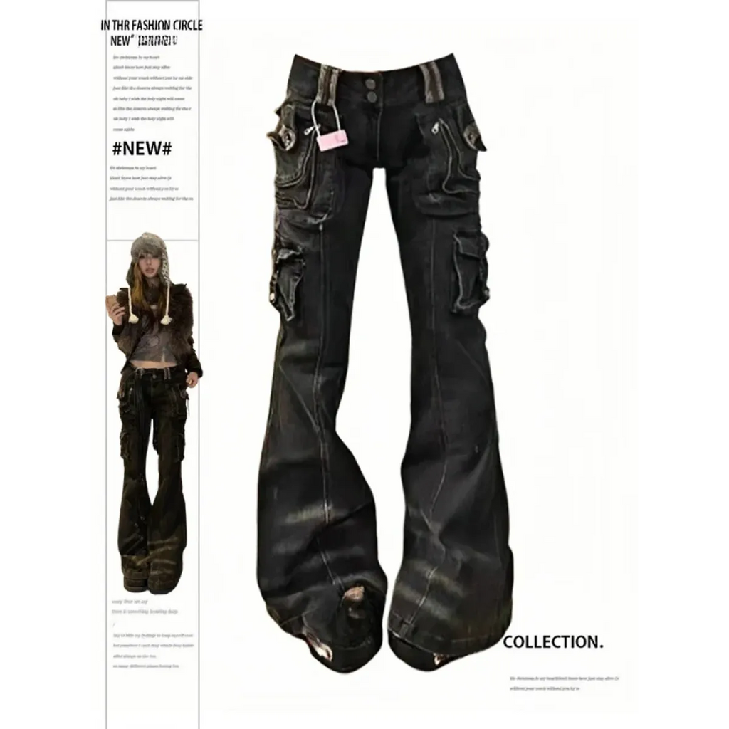 Grunge Harajuku Y2K Cargo Jeans – Cyberpunk Gyaru Pants
