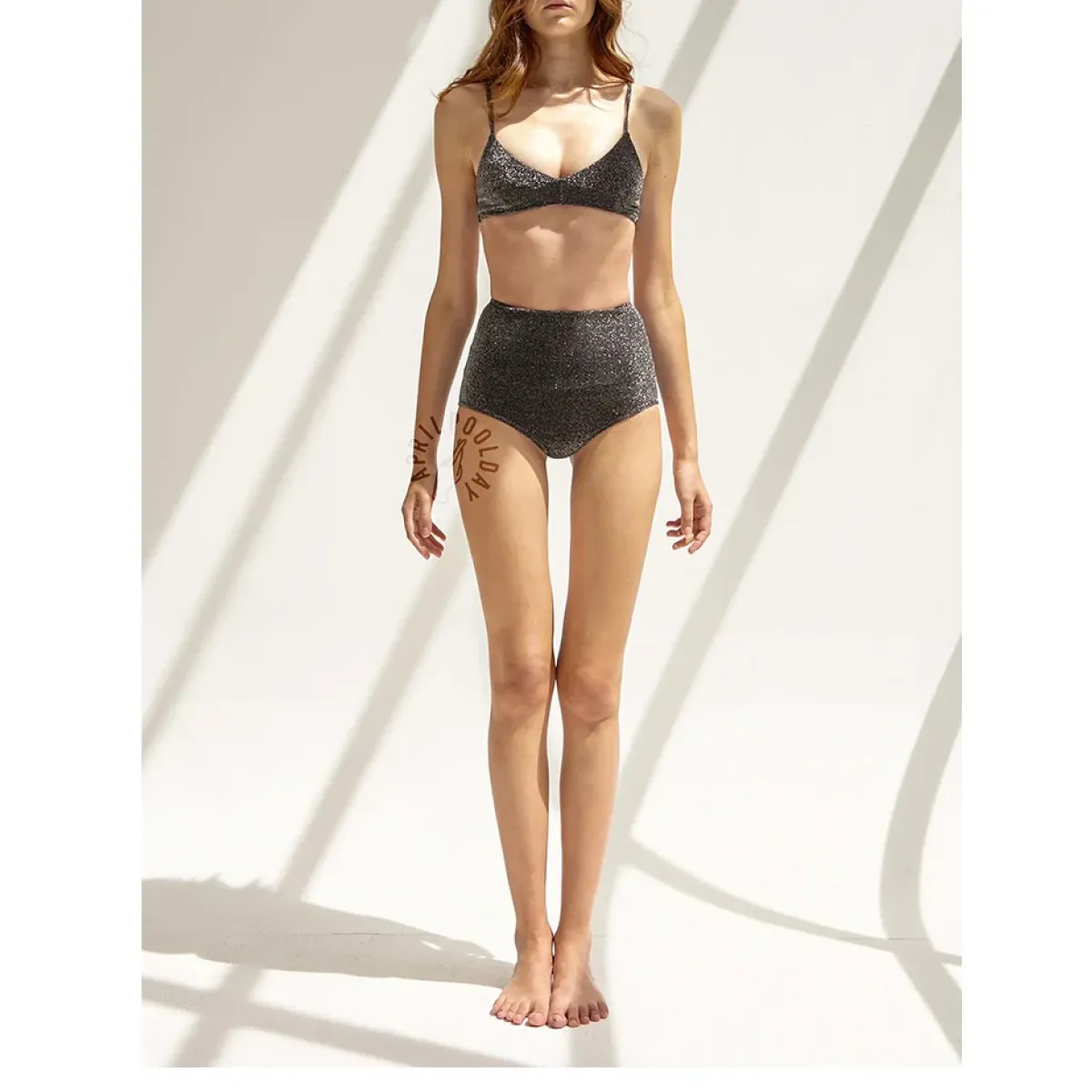 Glitter Bikini Set – High Waist Shiny Contrast Trim Beachwear