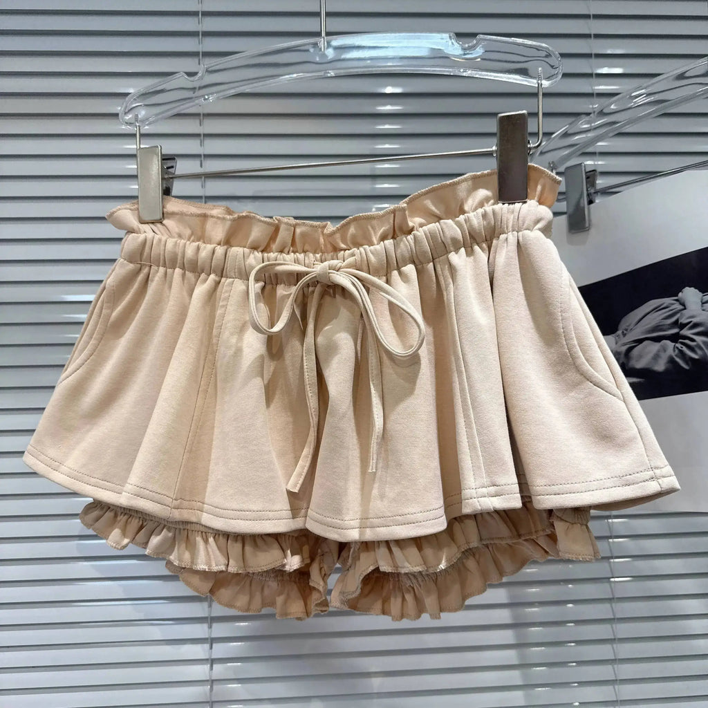 Layered Ruffle Drawstring Mini Skort
