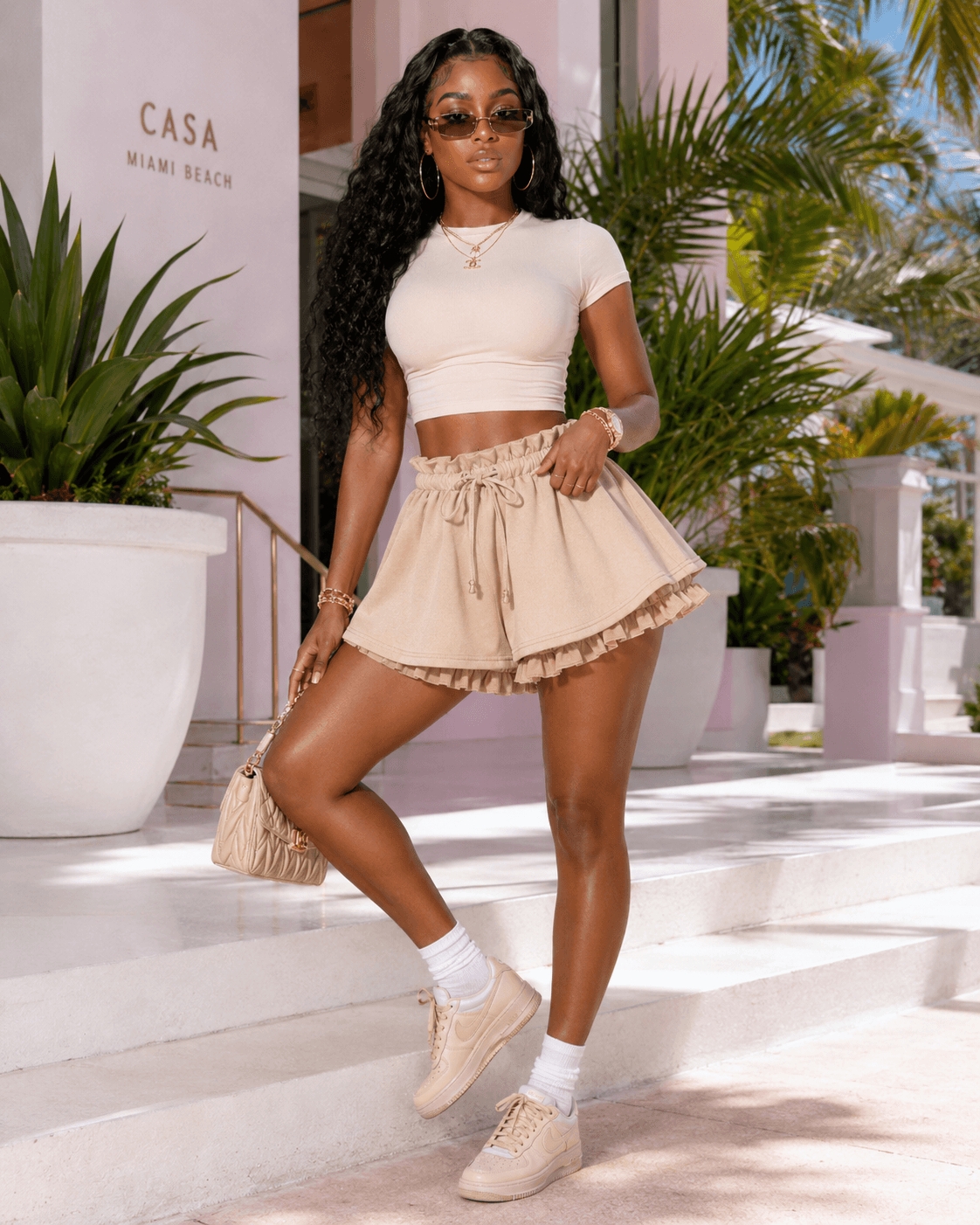 Layered Ruffle Drawstring Mini Skort