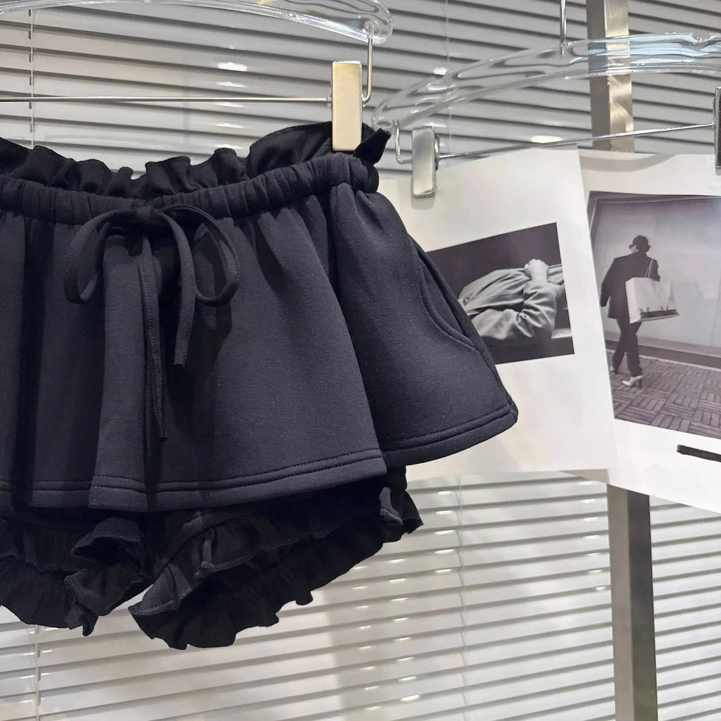 Layered Ruffle Drawstring Mini Skort