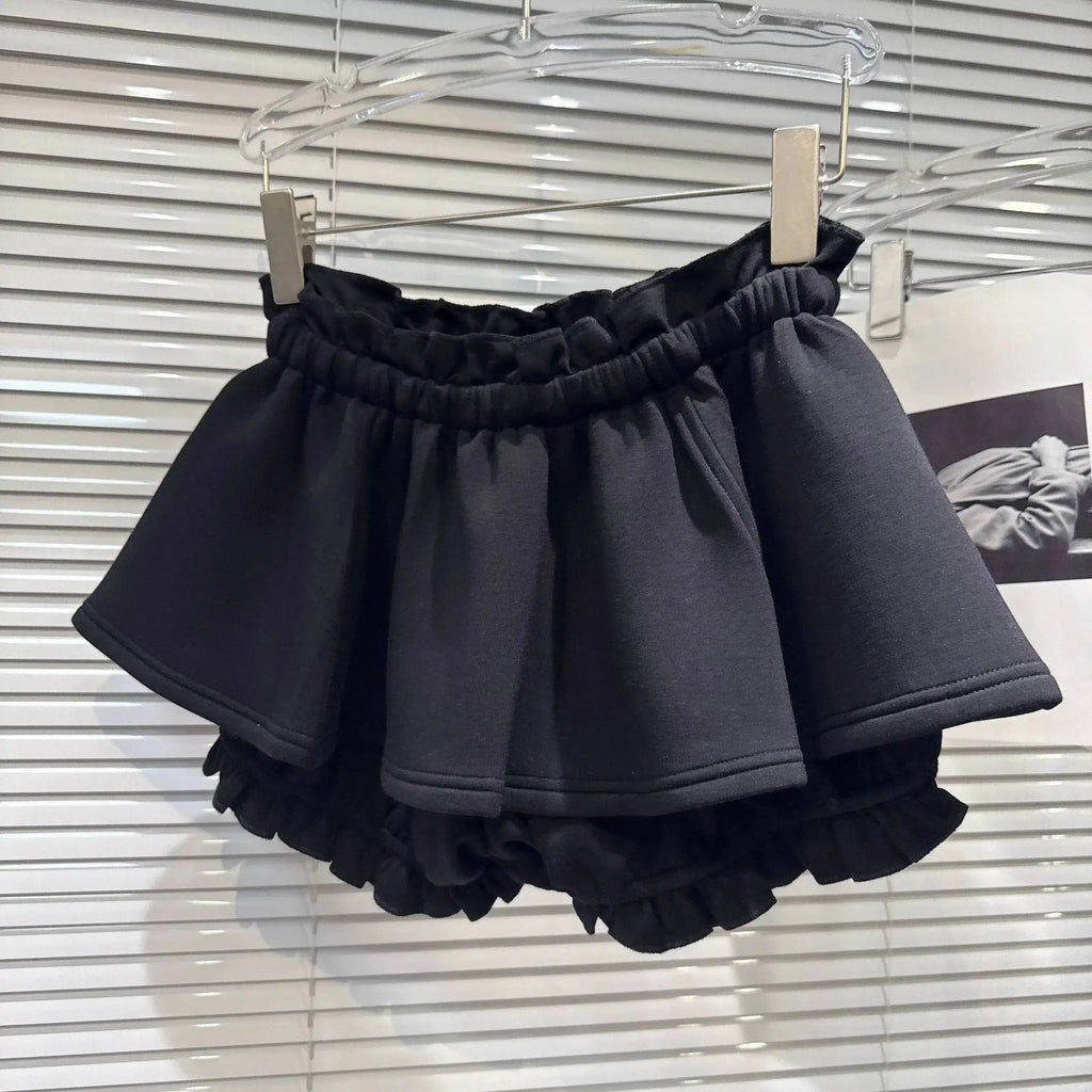 Layered Ruffle Drawstring Mini Skort