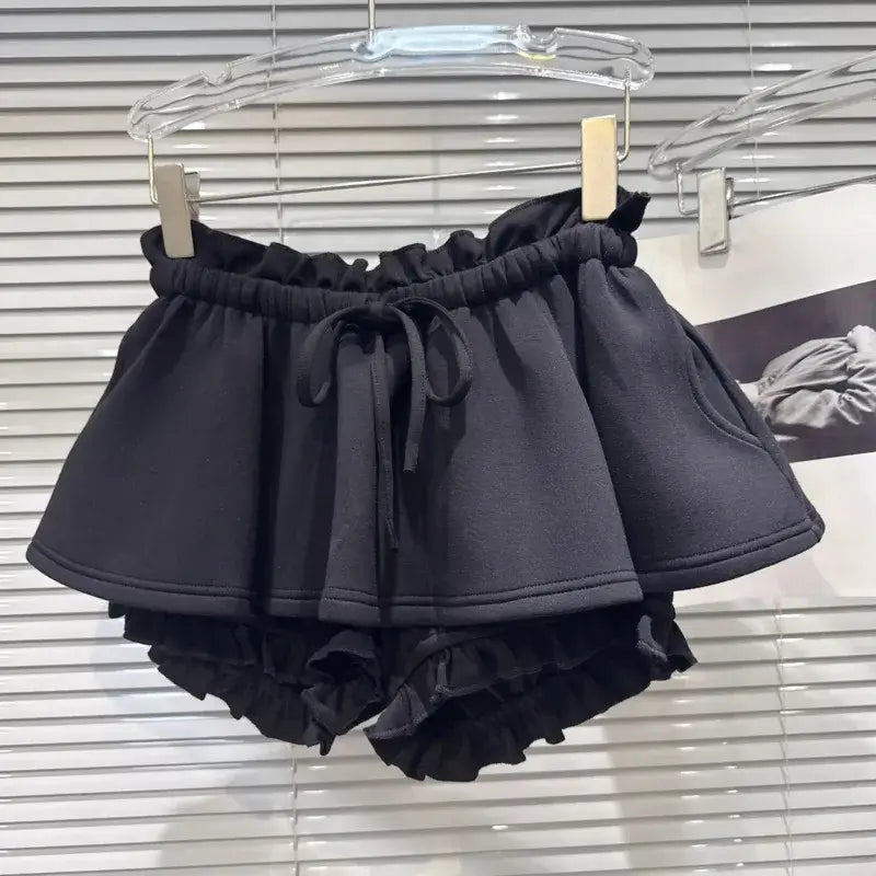 Layered Ruffle Drawstring Mini Skort