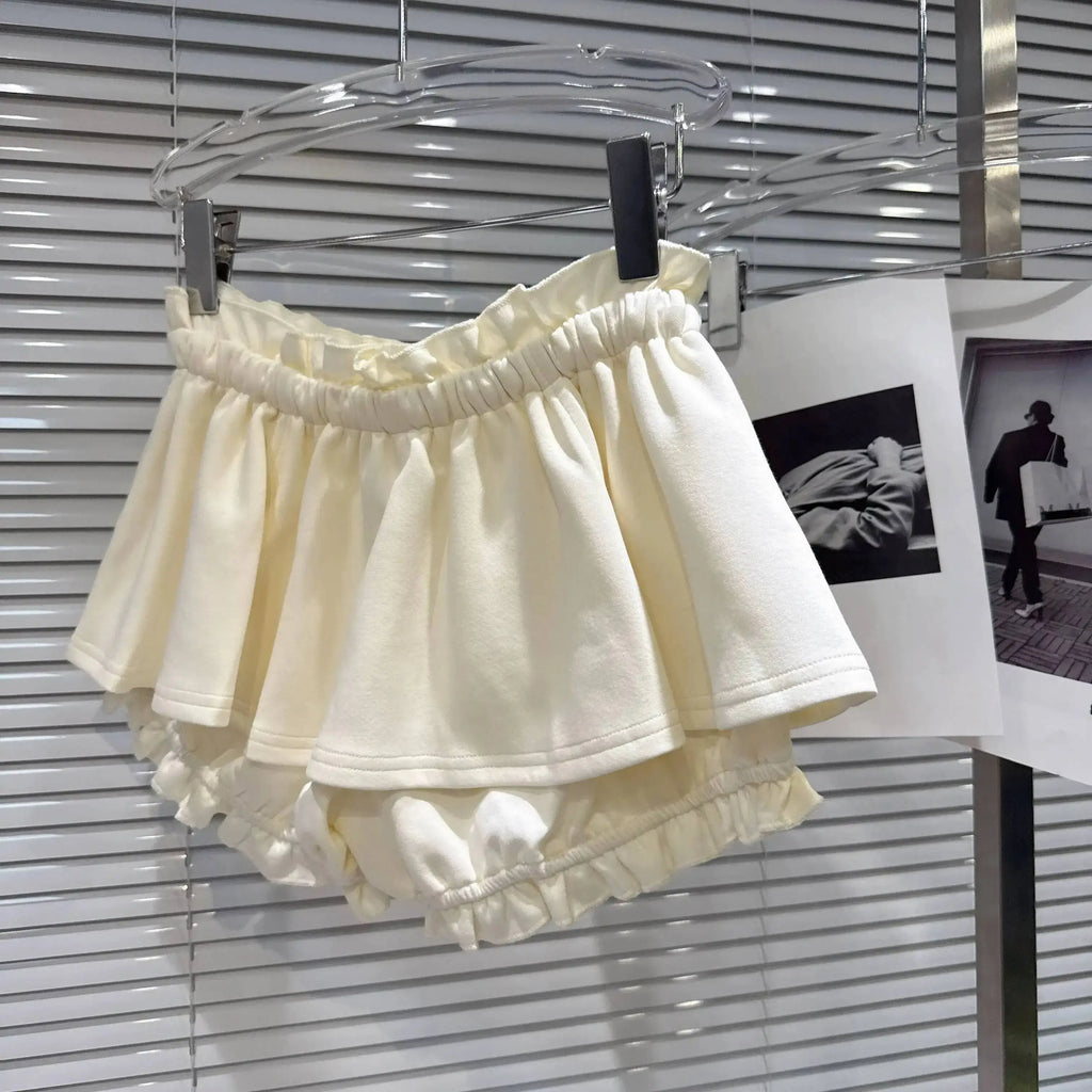 Layered Ruffle Drawstring Mini Skort