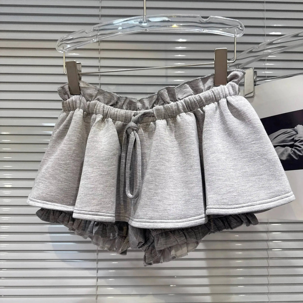 Layered Ruffle Drawstring Mini Skort