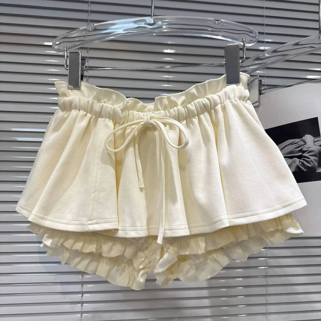 Layered Ruffle Drawstring Mini Skort