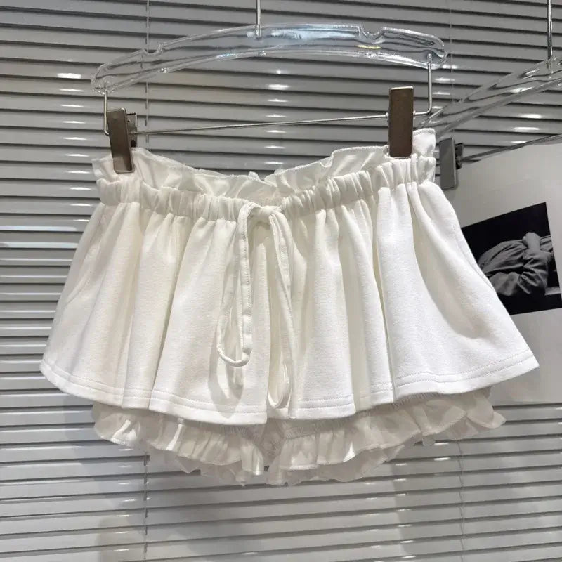 Layered Ruffle Drawstring Mini Skort
