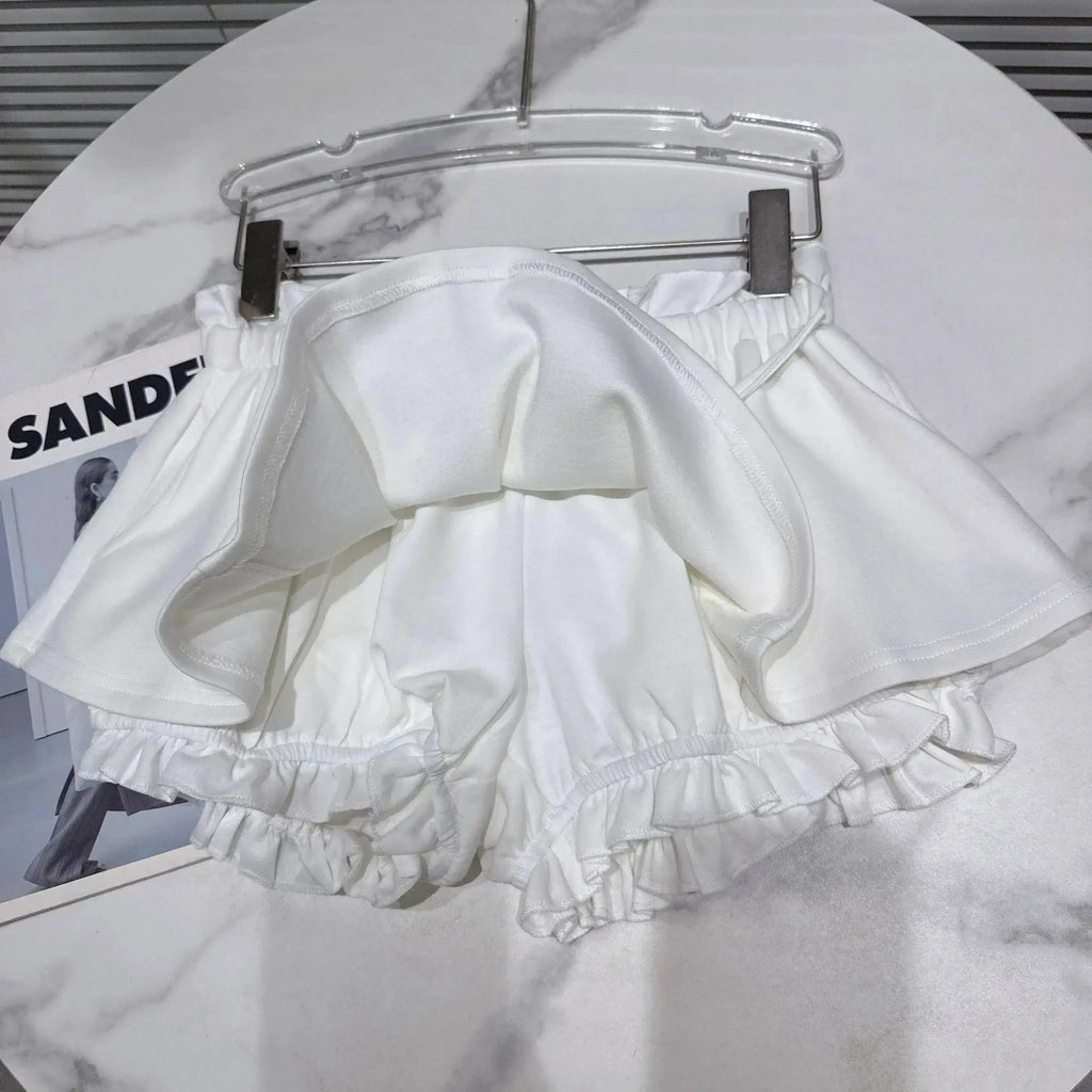 Layered Ruffle Drawstring Mini Skort