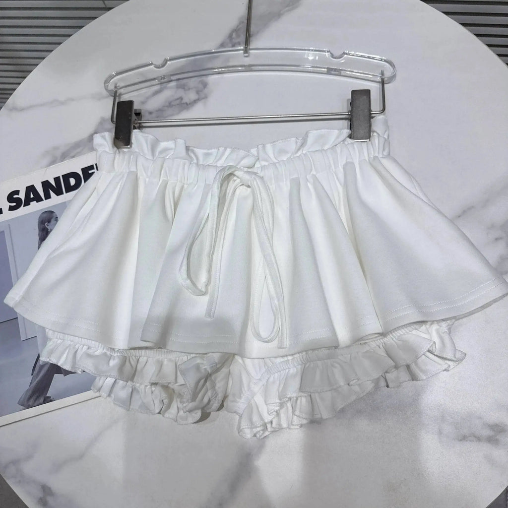Layered Ruffle Drawstring Mini Skort