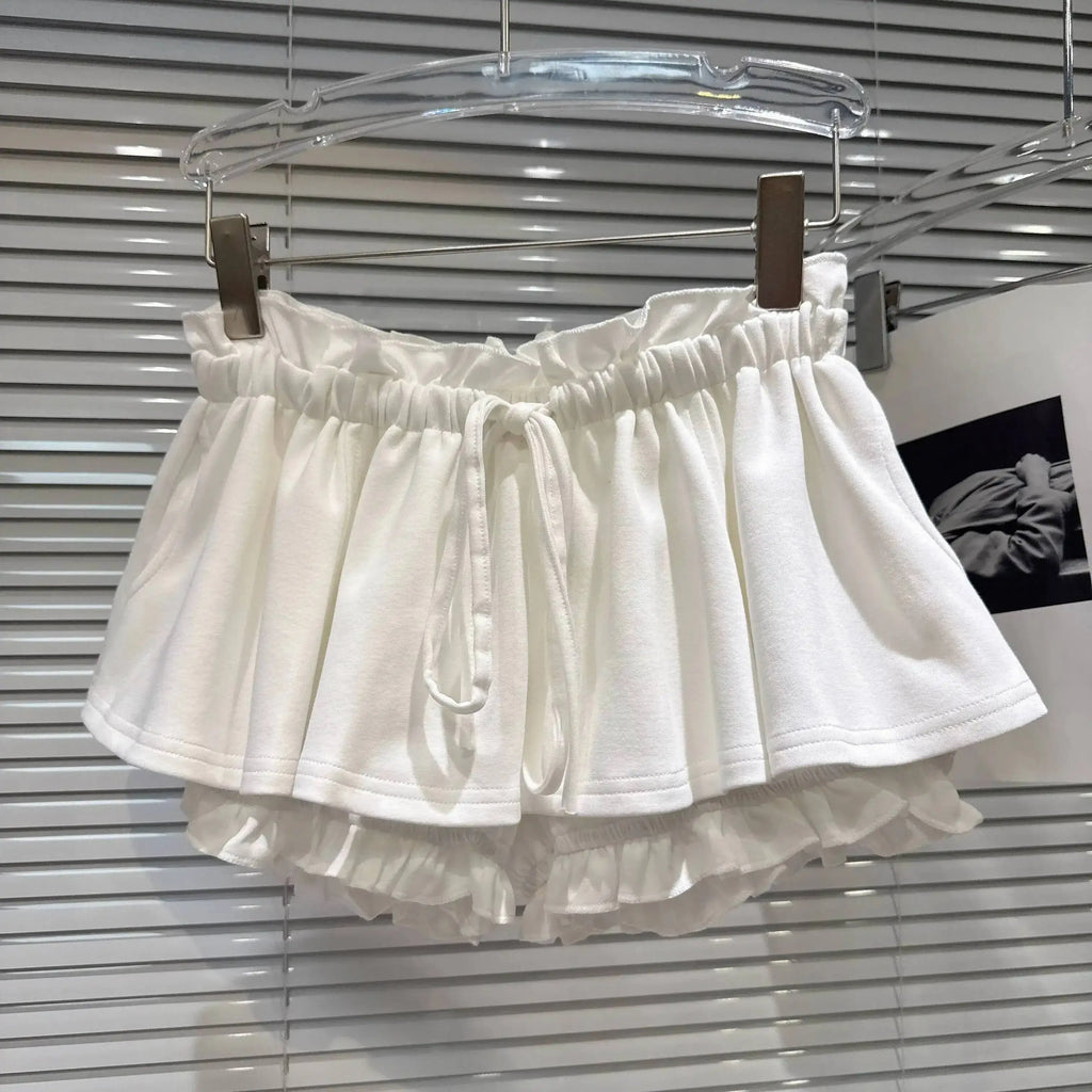 Layered Ruffle Drawstring Mini Skort