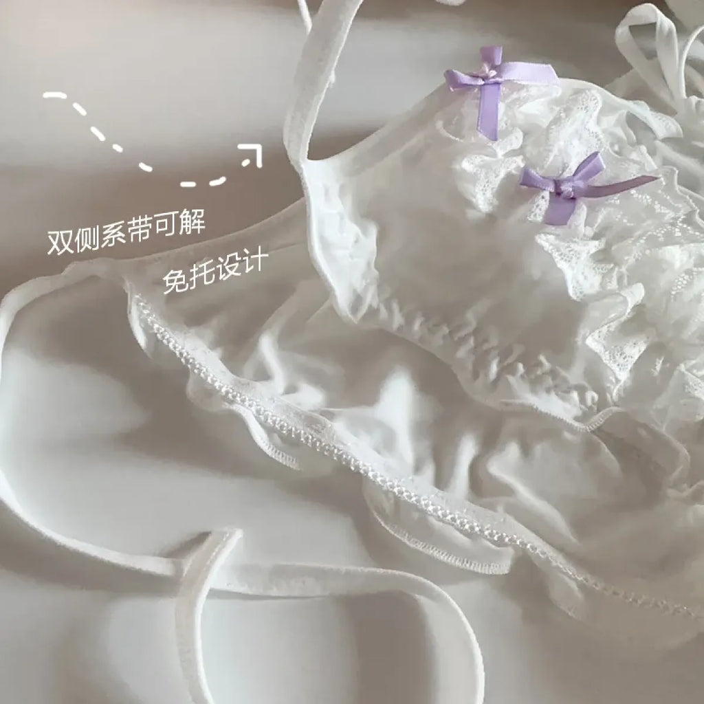 Lolita Lace Ruffle Bow Panties – Cute Low Waist Tie-Up Briefs