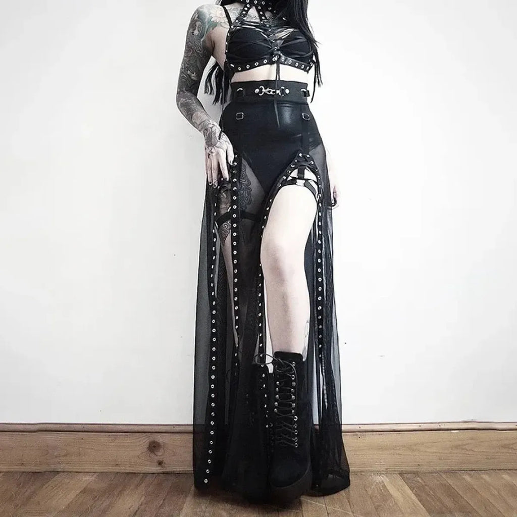 Punk Gothic Eyelet Mesh Skirt - product image 12