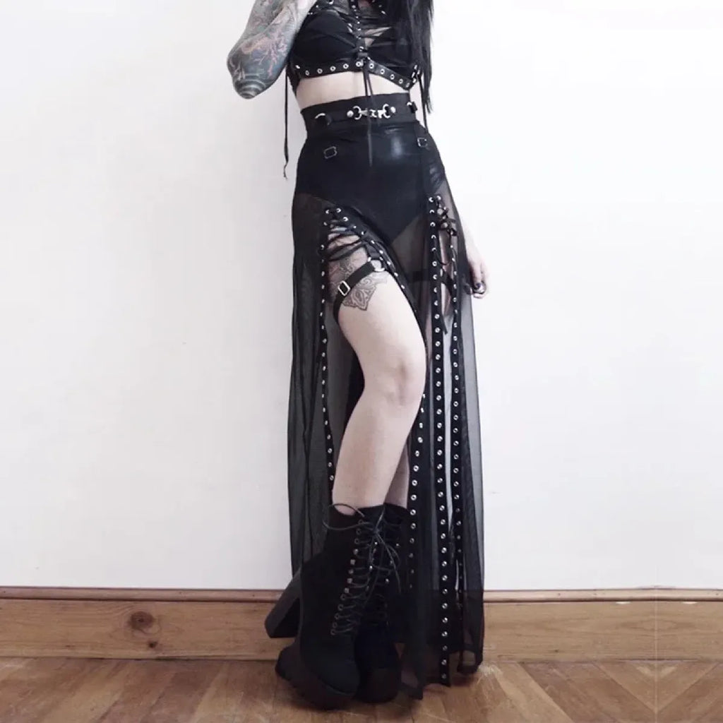 Punk Gothic Eyelet Mesh Skirt - product image 13