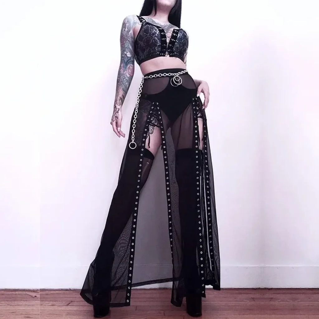 Punk Gothic Eyelet Mesh Skirt - product image 4
