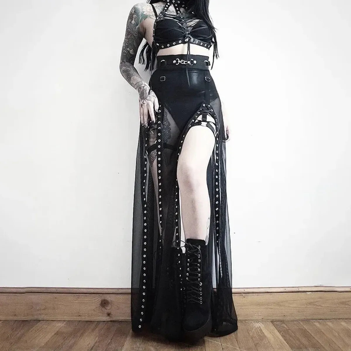 Punk Gothic Eyelet Mesh Skirt - product image 5