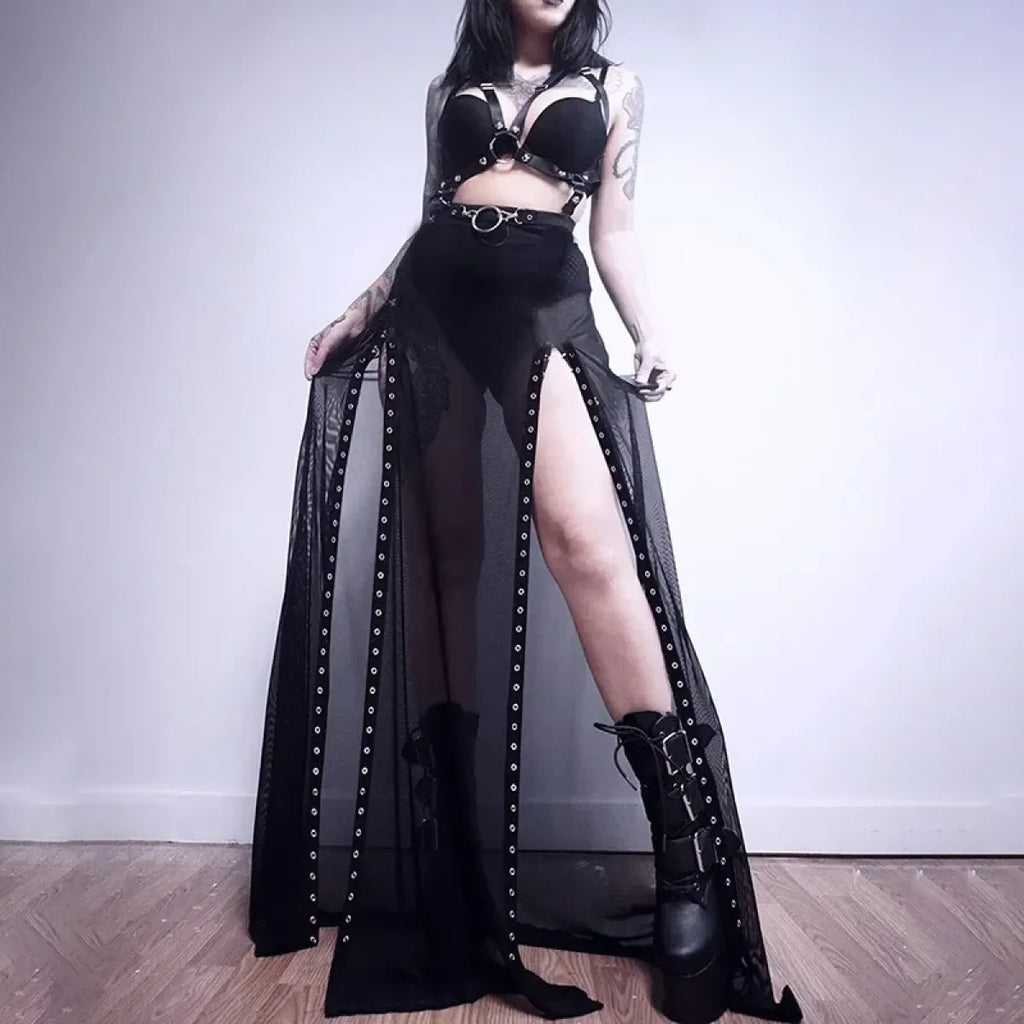 Punk Gothic Eyelet Mesh Skirt - product image 8