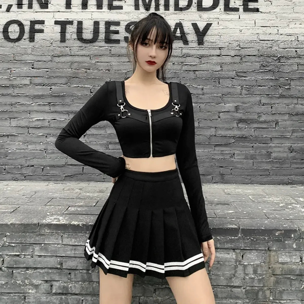 Women's Gothic Patchwork Pleated Mini Skirt - product image 6