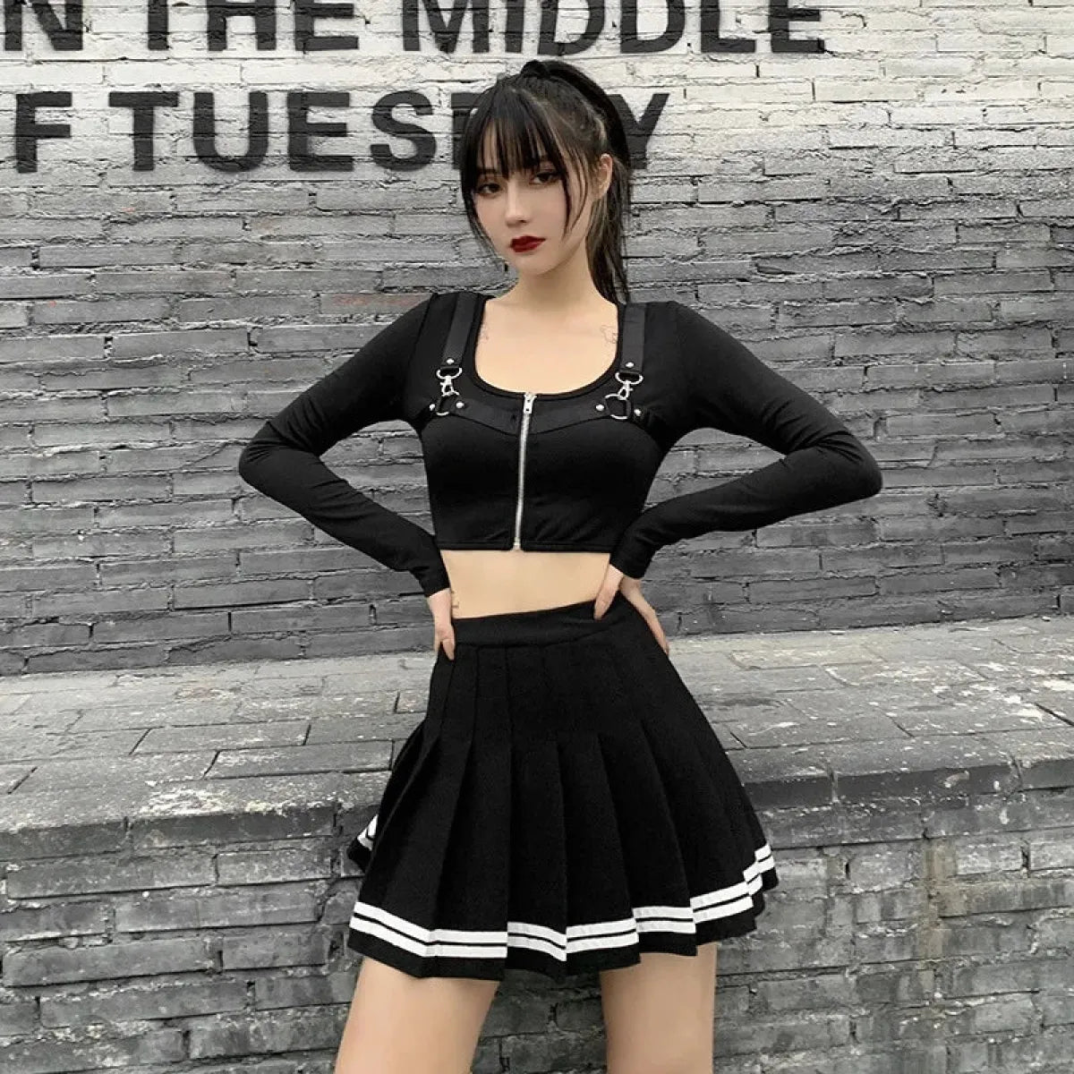 Women's Gothic Patchwork Pleated Mini Skirt - product image 5