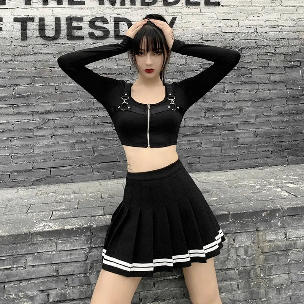 Women's Gothic Patchwork Pleated Mini Skirt - product image 4