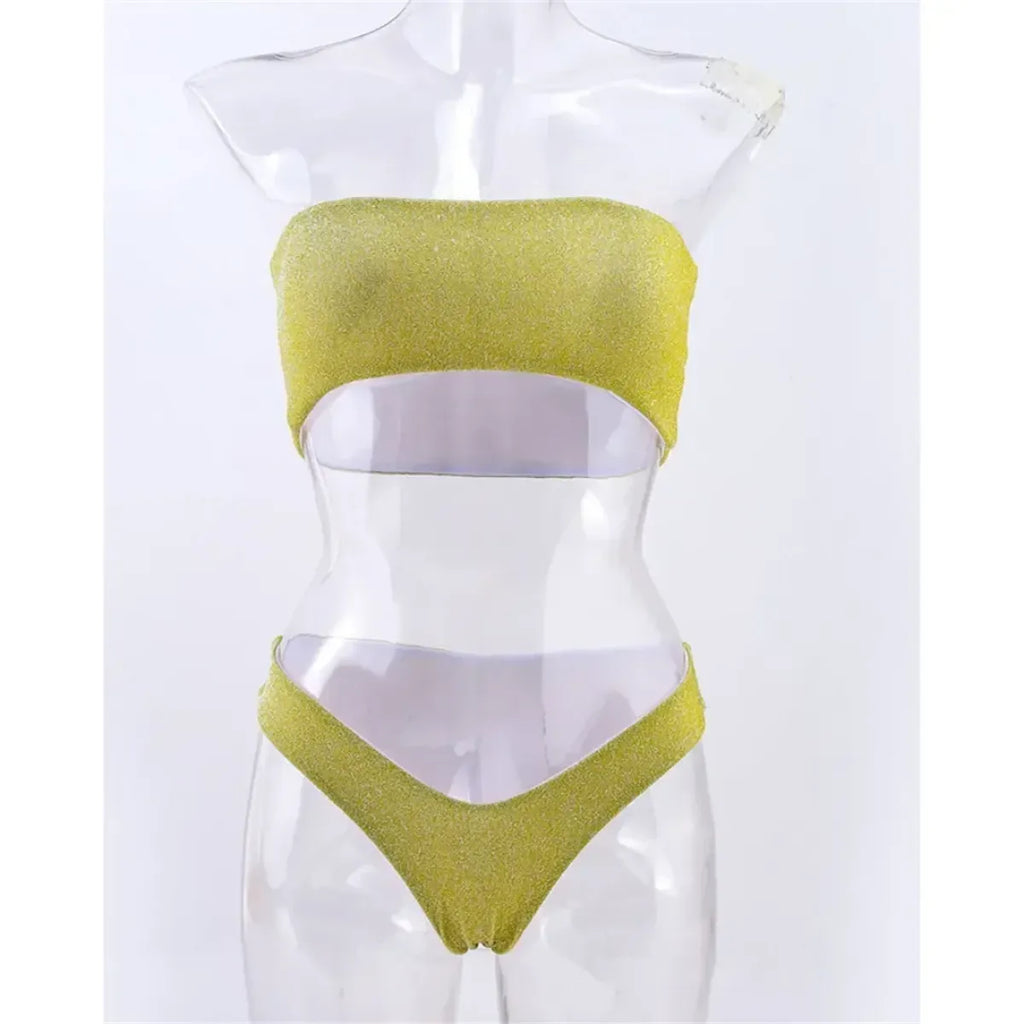 Glitter Strapless Bikini Set – Shiny Sparkle Beachwear 2025