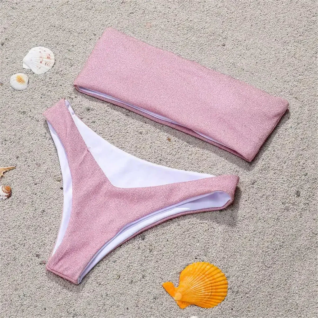 Glitter Strapless Bikini Set – Shiny Sparkle Beachwear 2025