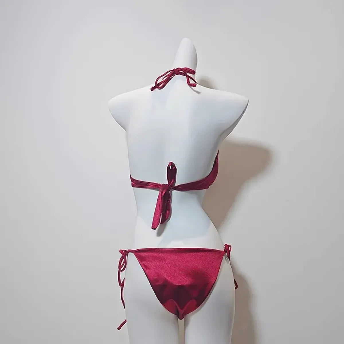 Satin Halter Bikini Set – Korean 3PCS Swimsuit with Skirt